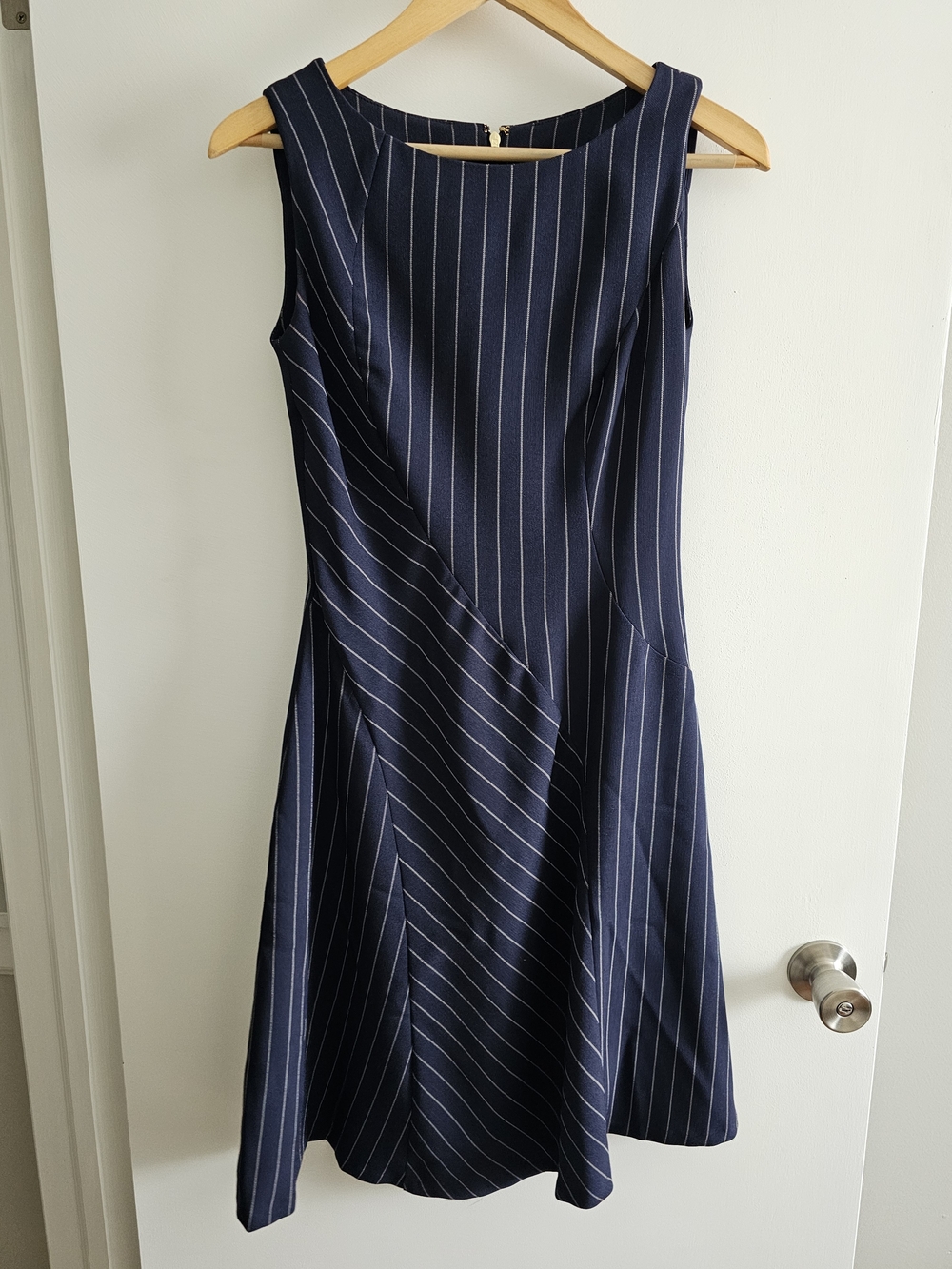DKNY Navy Pinstripe Sleeveless Midi Dress
